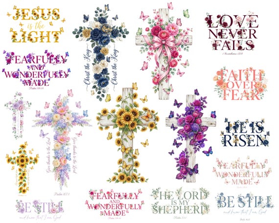 45 Floral Christian Cross PNG | Christian sublimation Bundle | Bible Verse PNG | Christian Shirt Png | Watercolor florals