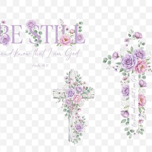 45 cruces cristianas florales PNG / Paquete de sublimación cristiana / Versículo bíblico PNG / Camiseta cristiana Png / Flores de acuarela imagen 6