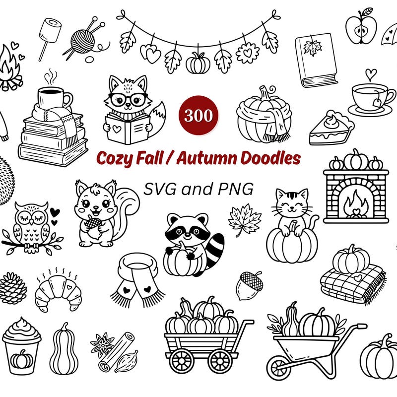 Autumn Clip Art Black and White - Etsy