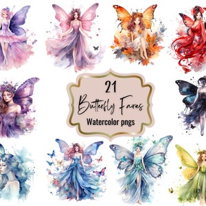 Clipart acquerello di fate eteree / 21 PNG trasparenti di alta qualità per uso commerciale / Download digitale istantaneo
