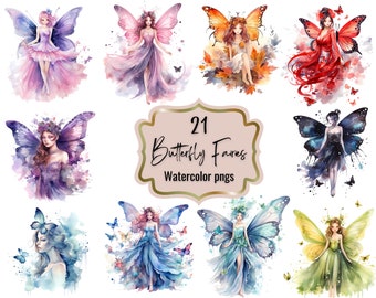 Ethereal Fairies Watercolor Clipart | 21 High Quality transparent png for Commercial Use | Instant Digital Download