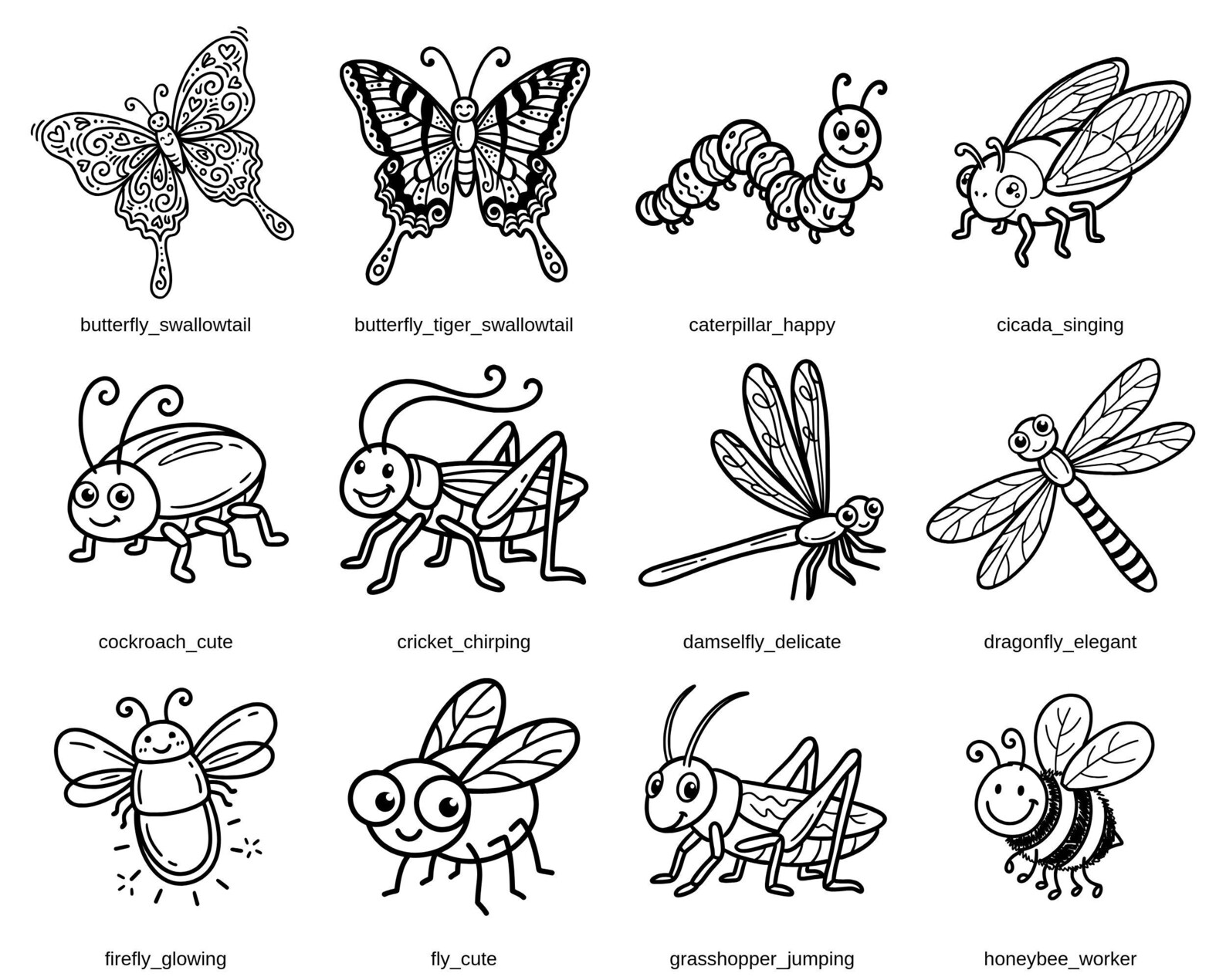 Flying Insect Dodles 40 Cute Insects and Bugs SVG PNG | Insects Clipart | Insect Doodles ...