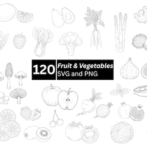 120 Fruit & Vegetable SVG PNG Bundle Illustrations | Tropical Fruits | Food Clip Art Bundle | Digital Download