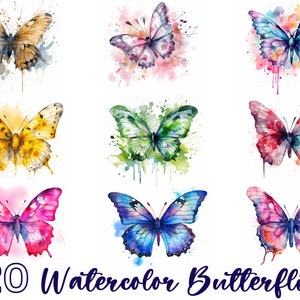 Butterfly Clipart Watercolor | 20 High Quality png for Commercial Use | Instant Digital Download
