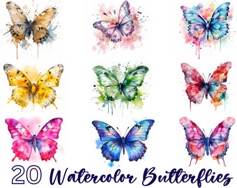 Butterfly Clipart Watercolor | 20 High Quality png for Commercial Use | Instant Digital Download