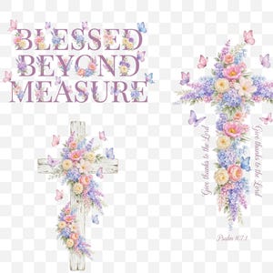 45 cruces cristianas florales PNG / Paquete de sublimación cristiana / Versículo bíblico PNG / Camiseta cristiana Png / Flores de acuarela imagen 4