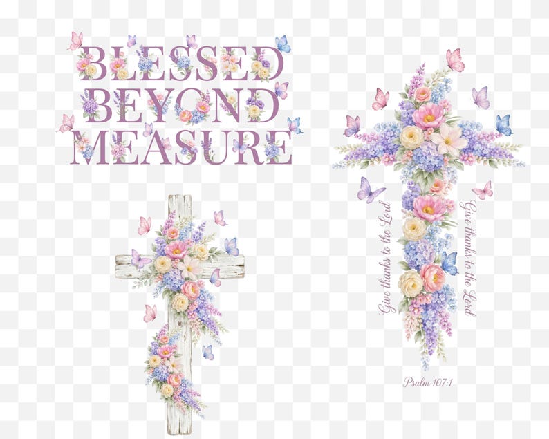 45 cruces cristianas florales PNG / Paquete de sublimación cristiana / Versículo bíblico PNG / Camiseta cristiana Png / Flores de acuarela imagen 4