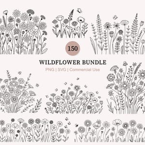 150 Wildflower svg Bundle | Flower svg png | Minimalist Flower Bouquet png svg | Botanical svg | nature svg | flower sketch svg