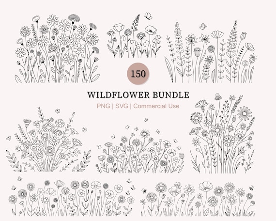 150 Wildflower svg Bundle | Flower svg png | Minimalist Flower Bouquet png svg | Botanical svg | nature svg | flower sketch svg