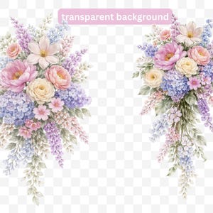 14 Pastel Floral Clipart Bundle | Watercolor Pastel Flowers PNG | Pastel Floral arrangements | Digital Download image 2