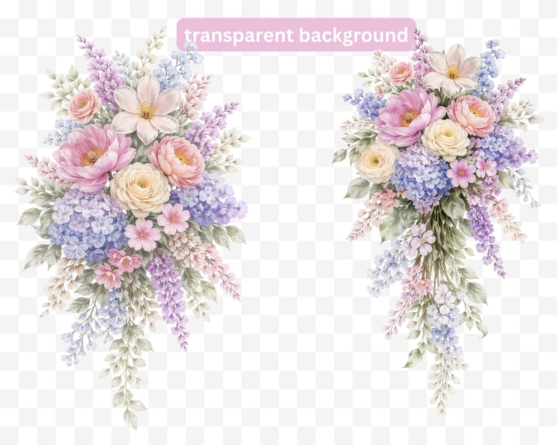 14 Pastel Floral Clipart Bundle | Watercolor Pastel Flowers PNG | Pastel Floral arrangements | Digital Download image 2