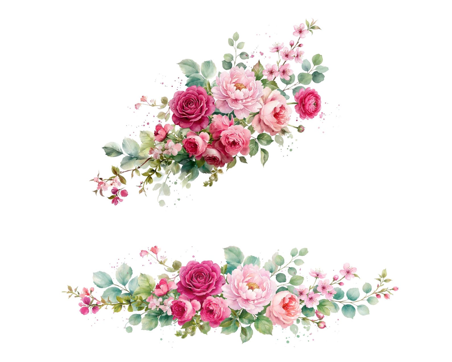 18 Pink Floral Clipart Bundle | Watercolor Pink Flowers PNG | Pink ...