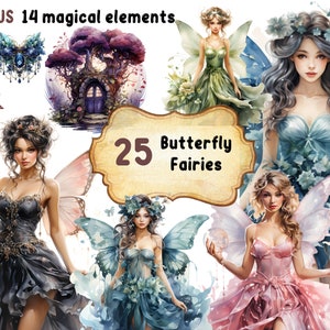Schmetterling Feen und Magische Aquarell Clipart | 39 hochwertige transparente png für die kommerzielle Nutzung | Sofortiger digitaler Download