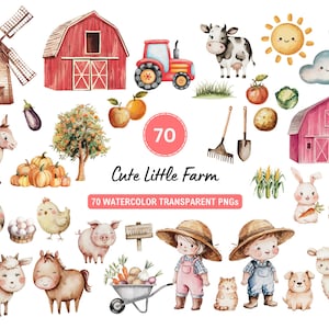 Cute Farm Clipart | Animais de Fazenda em Aquarela | Download Digital | Animais de Fazenda | PNGs Transparentes