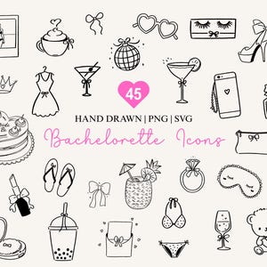 Lot de 45 coquettes de bachelorette dessinées à la main Doodle SVG PNG, téléchargement numérique