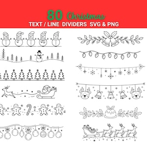 80 Weihnachten Text Divider SVG PNG Bundle, Line Divider | Design-Element | Trennblätter | Dekorative Text Divider, Digital Download