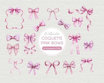 Pink Ribbon Bow Clipart | Watercolor Pink Bow PNG Clipart | Coquette Bow Designs | Pink Coquette Ribbons | Ribbon Frames | Pink Coquettes