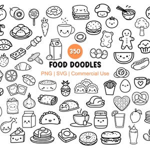350 Food Doodle Clipart SVG PNG | Cute Food Clipart Bundle | Digital Download