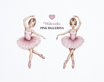 Watercolor Pink Ballerina Clipart PNG | Ballet Clipart | Cute Ballet Girl Clipart | Digital Download