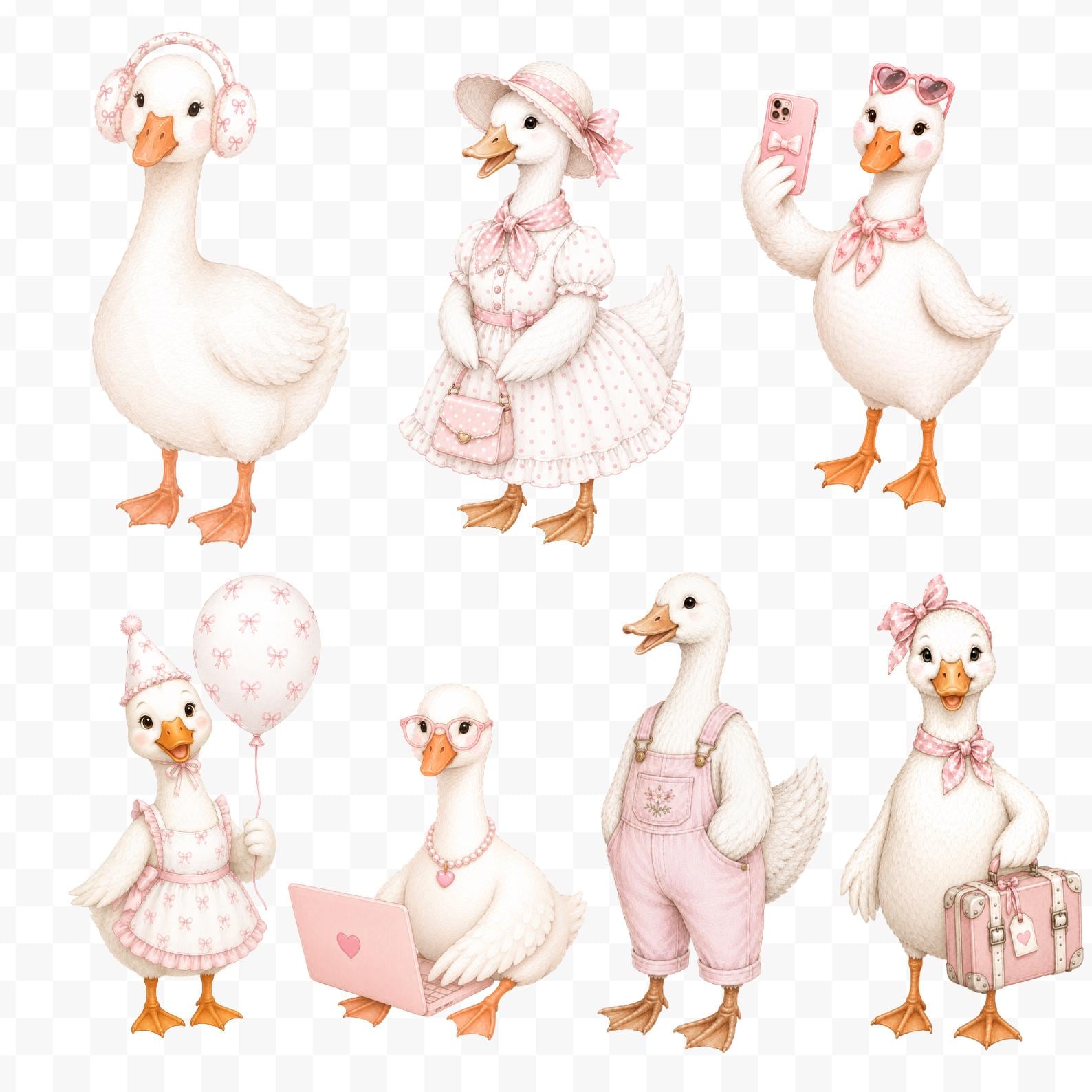 Watercolor Girly Goose Clipart, Pink Silly Goose PNG | Cute Animals ...