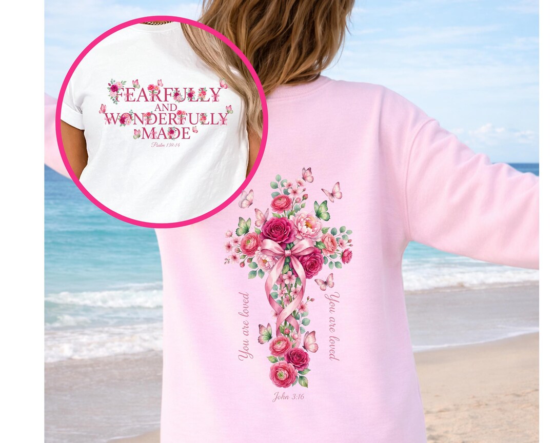 Pink Christian Pattern Set of 3 Pink Floral Christian Cross PNG | Christian Sublimation ...