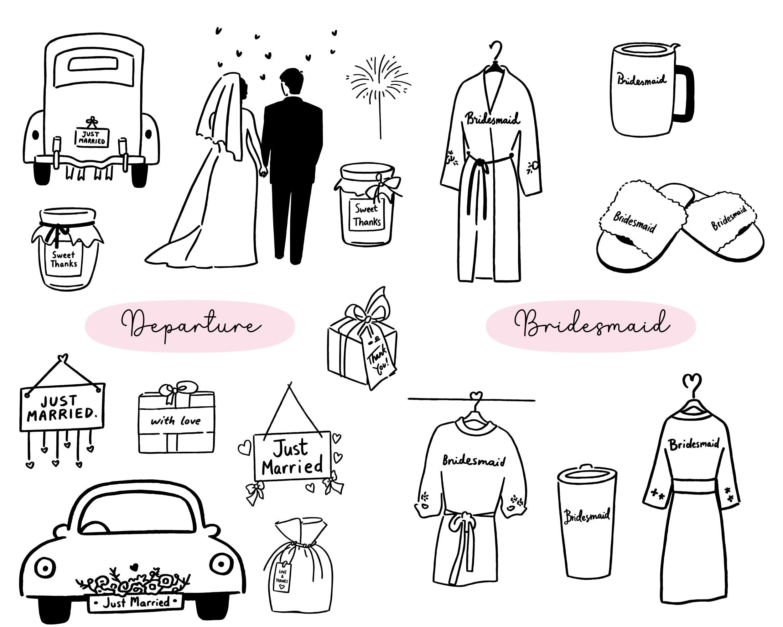 200 + Hand Drawn Wedding Icons SVG Bundle, Wedding Timeline Clipart ...