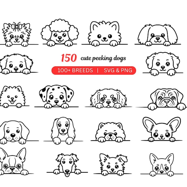 Peeking dog breeds svg png | Cute Dog Doodles | Dog Lineart | cute dogs svg | Dog PNG | Kawaii Dogs | Digital Download