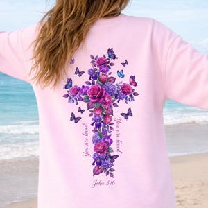 45 cruces cristianas florales PNG / Paquete de sublimación cristiana / Versículo bíblico PNG / Camiseta cristiana Png / Flores de acuarela imagen 9