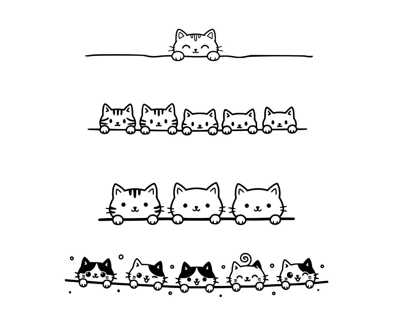 30 Cute Cats Line Divider SVG PNG Bundle, Line Divider | Design Element ...