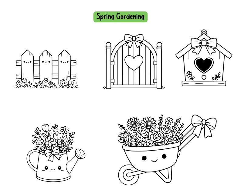 Spring Line Art To Color 60 Cute Spring SVG PNG | Cute Spring Clipart | Cute Spring Doodles ...