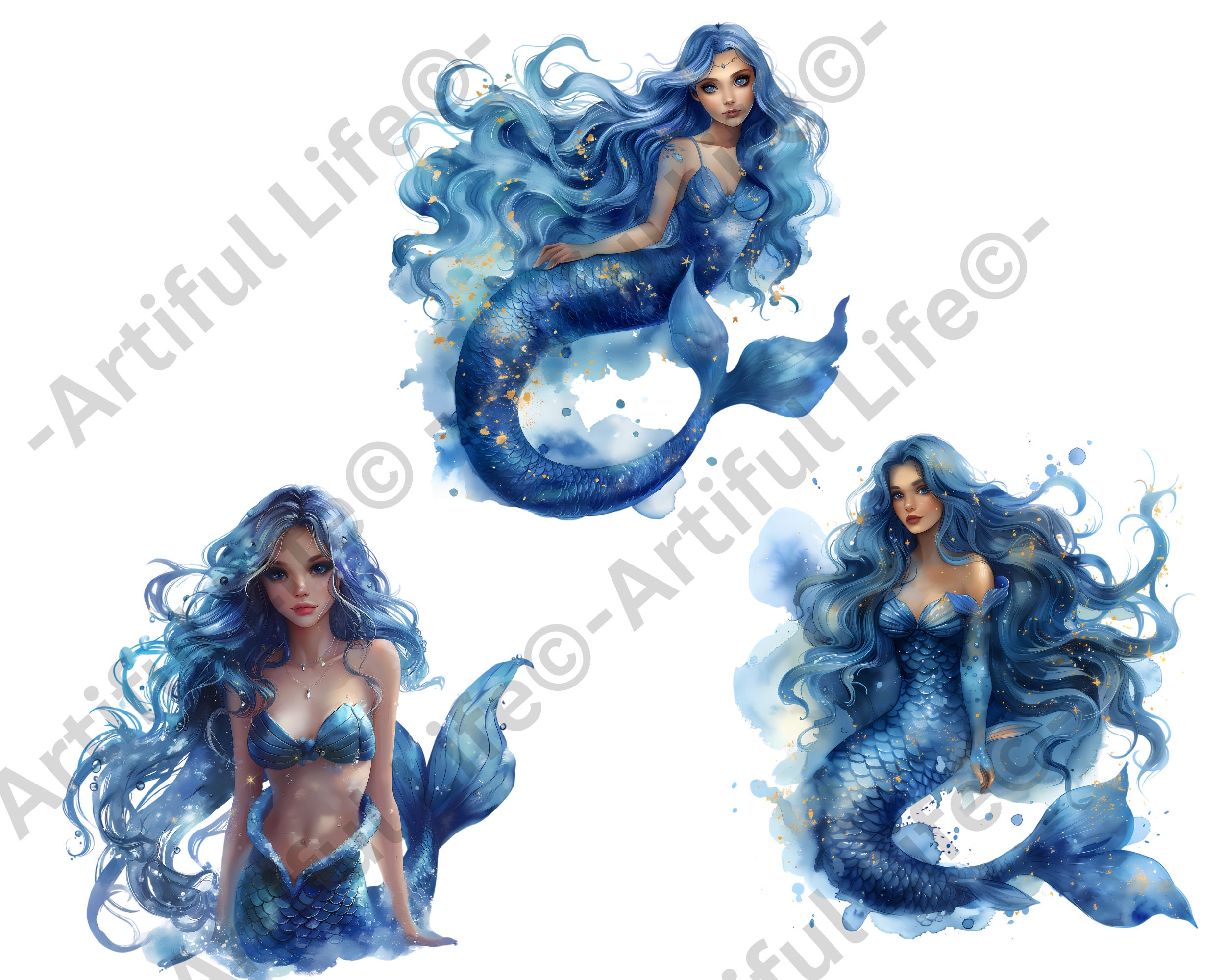 21 Watercolor Mermaid Clipart Bundle | Pretty Fashion Mermaids PNG ...