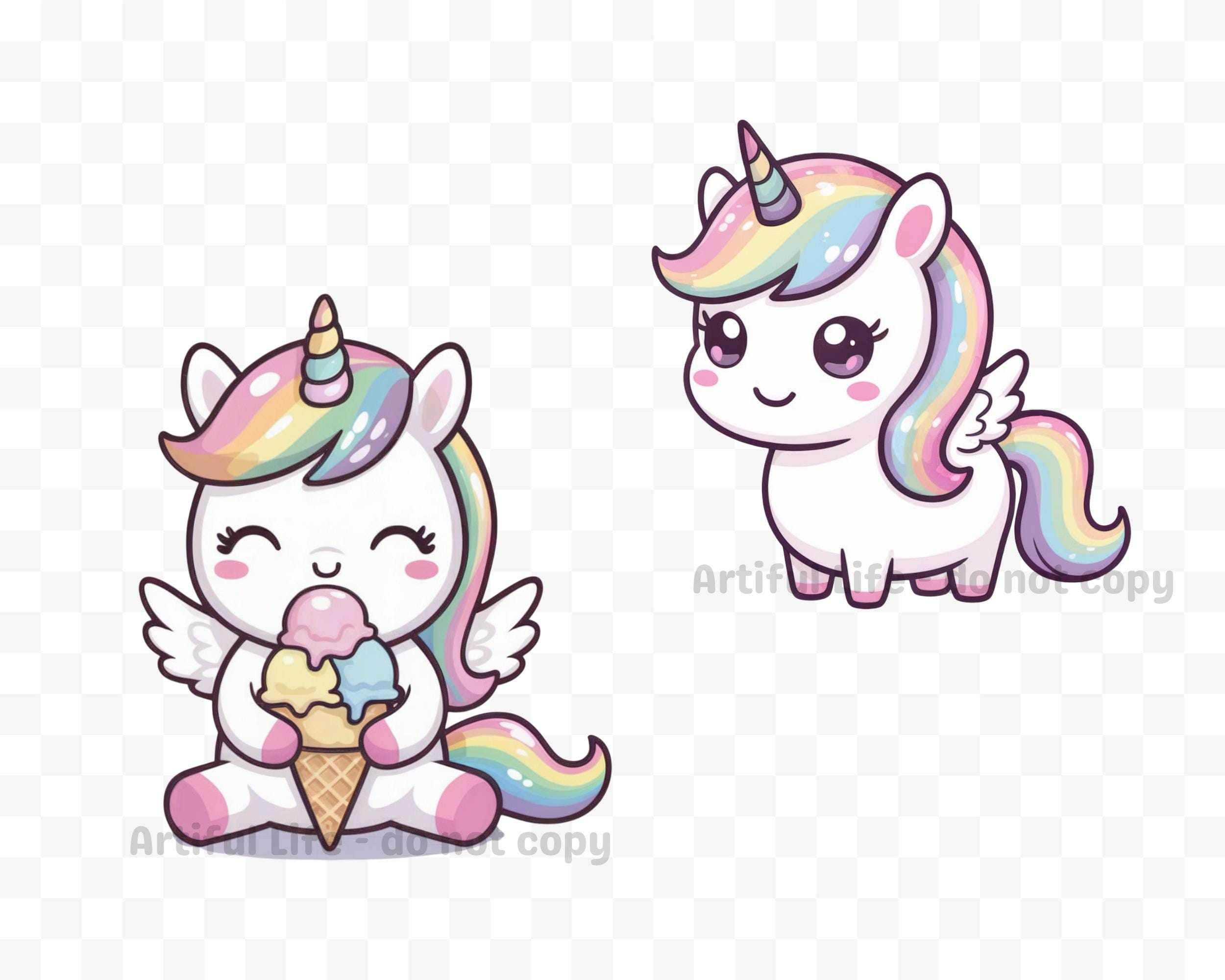 Pastel Kawaii Cute Unicorn Clipart PNG | Rainbow Unicorn | Rainbow Pony ...