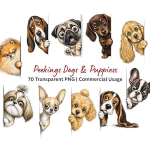 70 Peeking Quirky Dogs Clipart Bundle PNG | Dog Breeds Graphics, Puppy clipart, Commercial Use Digital Download, Pet Lover Illustration Set