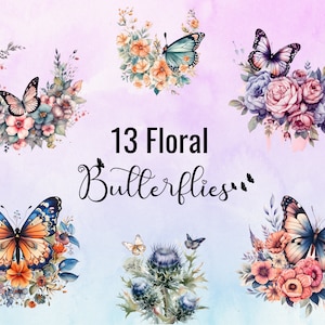 Schmetterling Clipart | 13 Hochwertige transparente png für die kommerzielle Nutzung | Blumen Schmetterlinge | Sofortiger digitaler Download