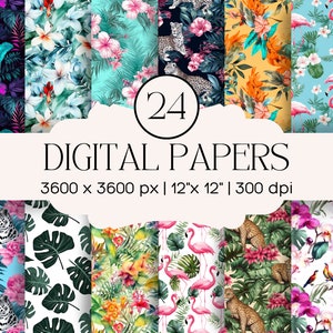 24 Pack Bundle - Tropical Digital Paper | Seamless Tropical Flower Backgrounds | Commercial use paper