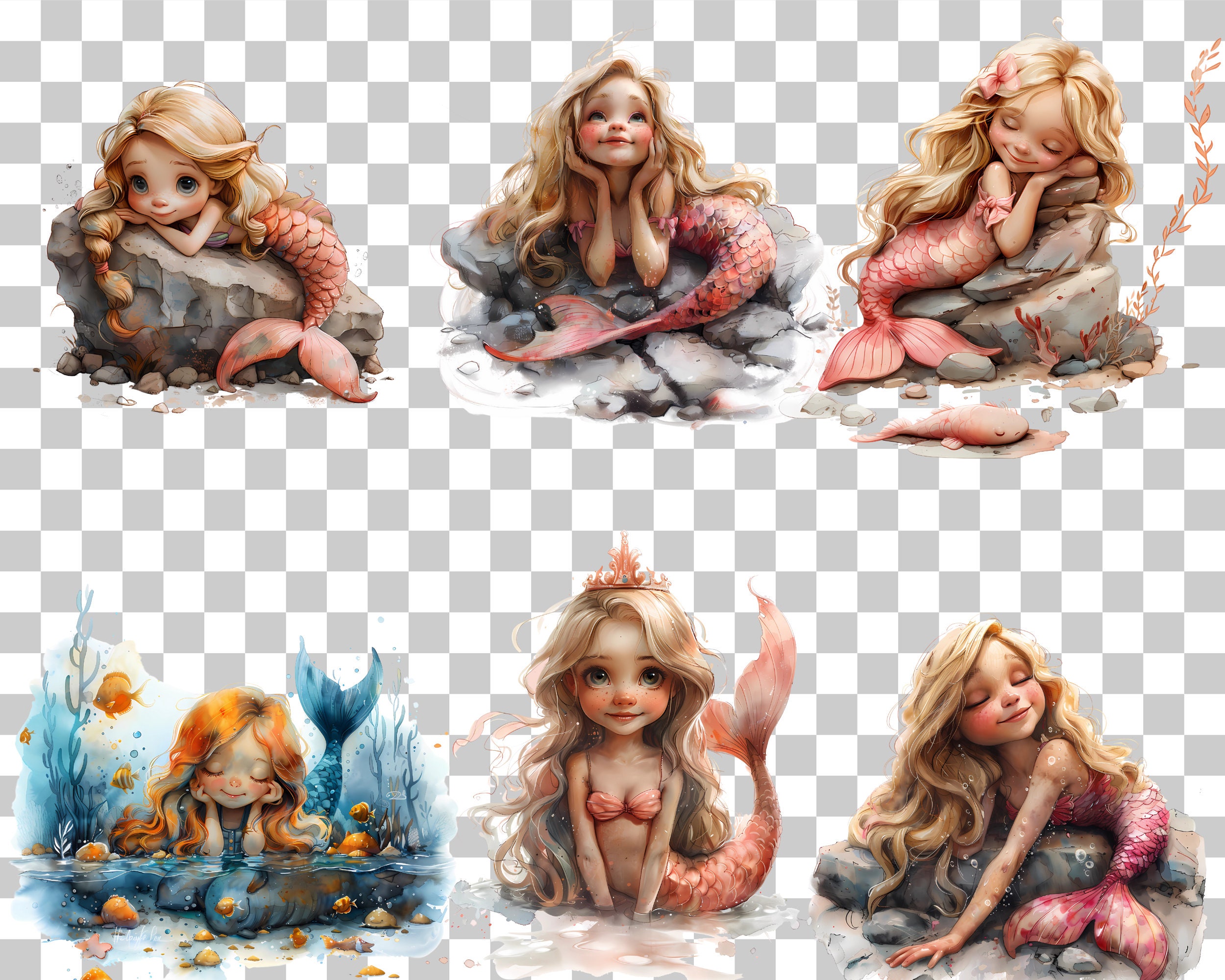 120+ Watercolor Mermaid Clipart Bundle |cute Mermaids PNG | Cute Sea ...