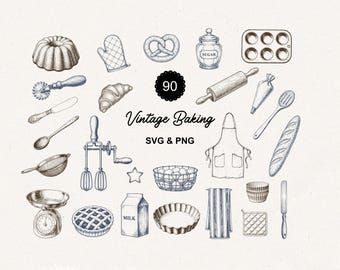 90 Baking SVG PNG Bundle Illustrations | Bakery svg | Food Clip Art Bundle | Bakery illustrations | Baking drawings | Digital Download
