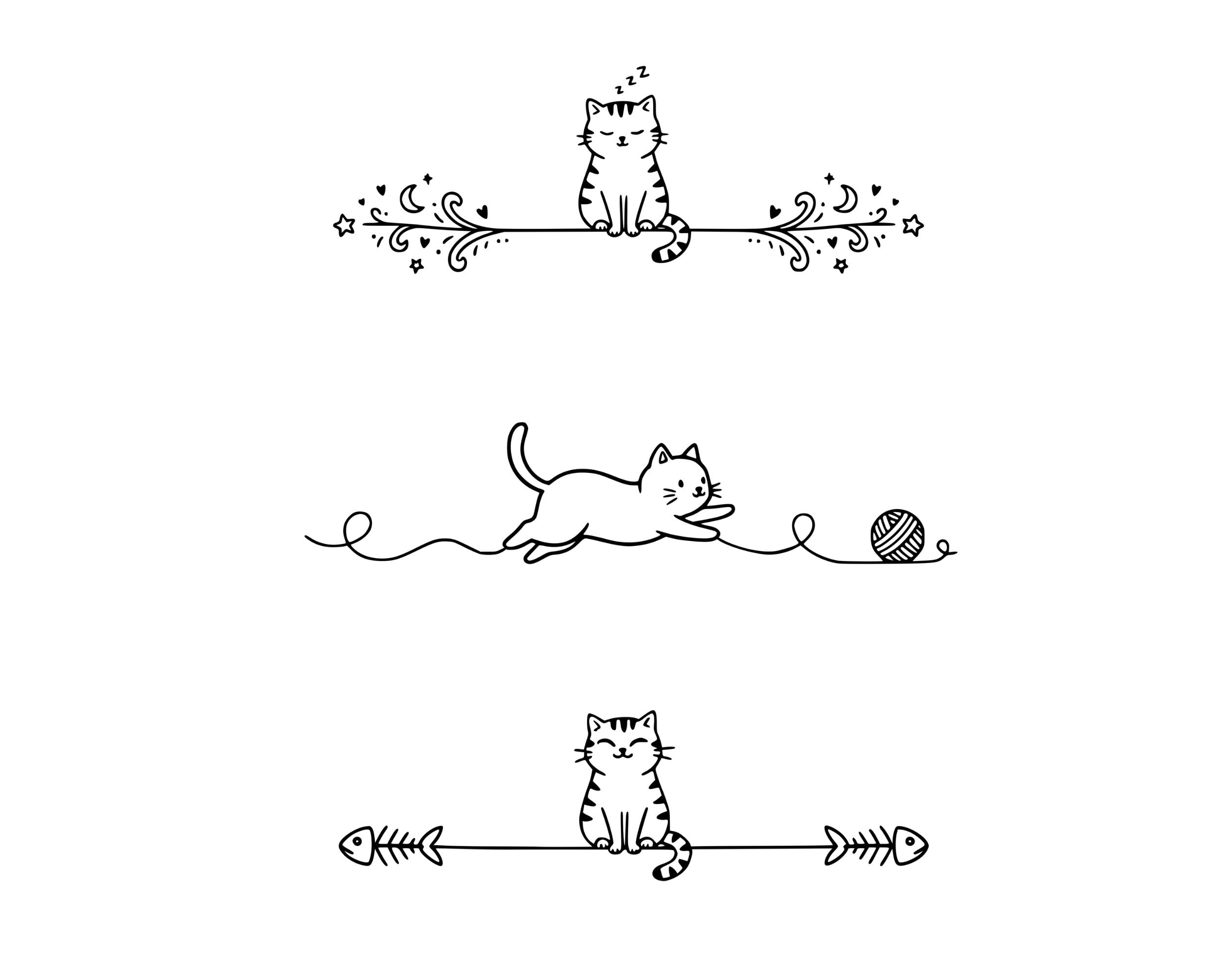 30 Cute Cats Line Divider SVG PNG Bundle, Line Divider | Design Element ...