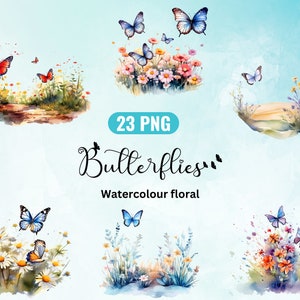 Watercolor Floral Butterfly Clipart | 23 High Quality transparent png for Commercial Use | Floral Butterflies | Instant Digital Download