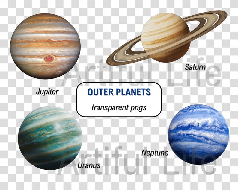 Iconic Planets Realistic Solar System Clipart | 20+ Transparent Space PNG | Instant ...