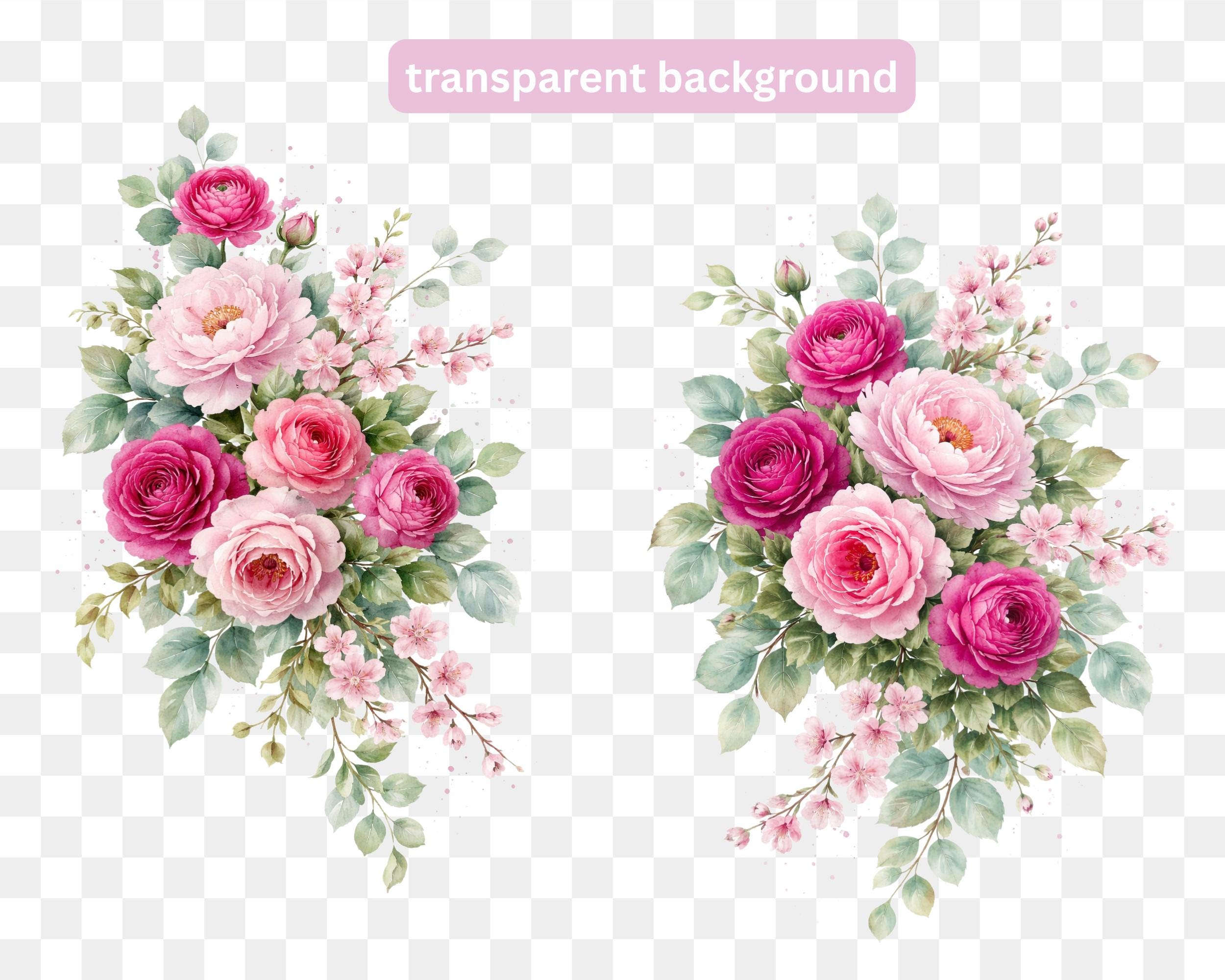 18 Pink Floral Clipart Bundle | Watercolor Pink Flowers PNG | Pink ...