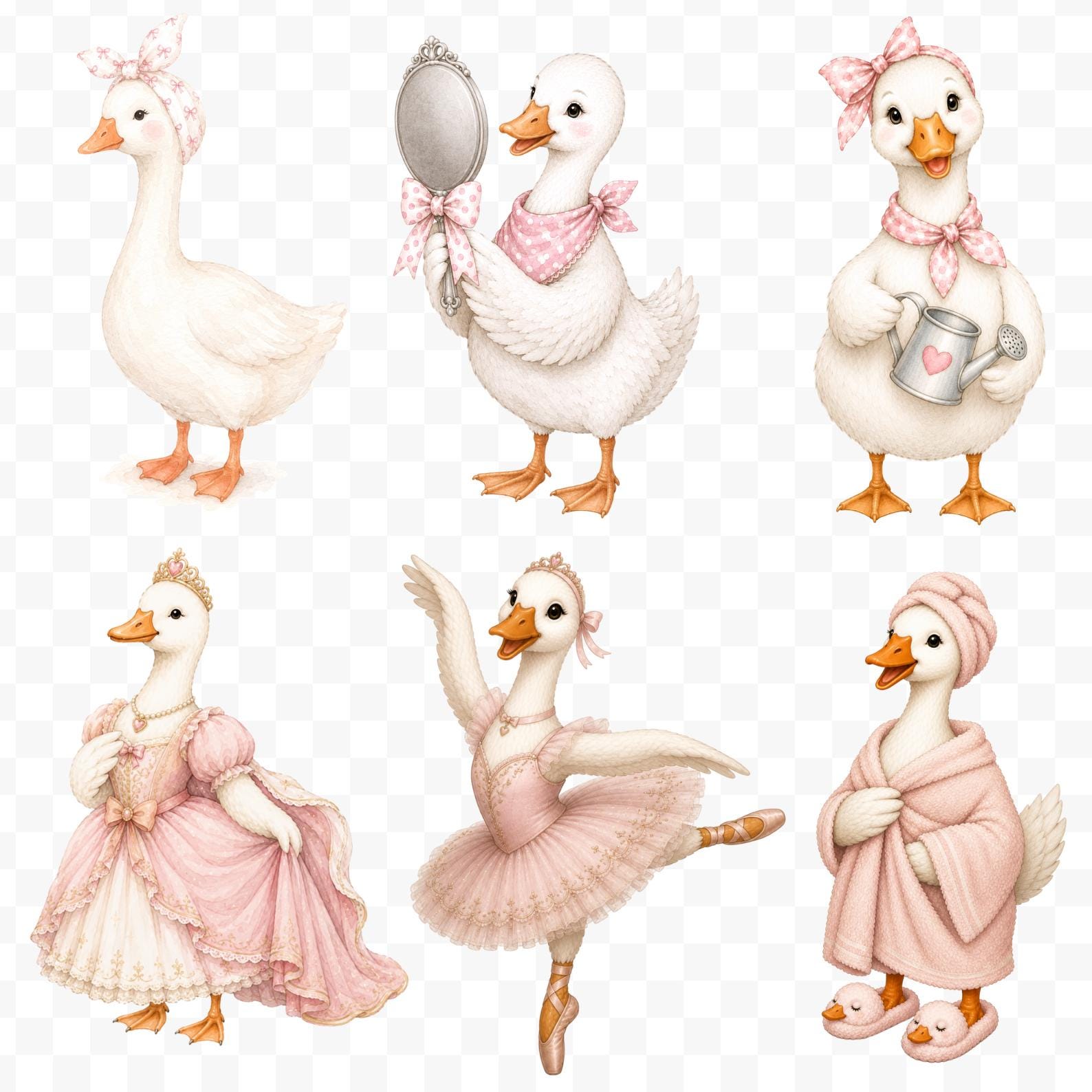 Watercolor Girly Goose Clipart, Pink Silly Goose PNG | Cute Animals ...