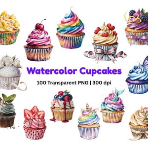 Aquarell Cupcakes | Cupcake PNG | Geburtstag Cupcakes | Kuchen Clipart | Nachtisch Clipart | Süßwaren | Digitaler Download | Kommerzielle Nutzung
