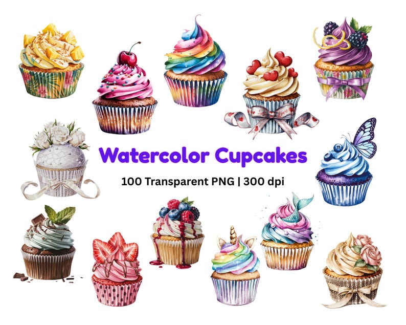 Watercolor Cupcakes | Cupcake PNG | Birthday Cupcakes | Cupcakes ...