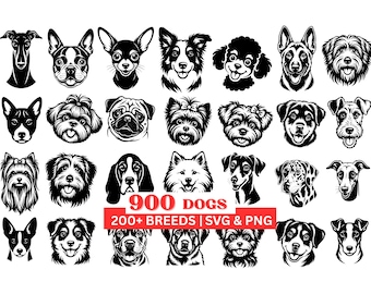 900 Dog Heads SVG Bundle | 200+ Dog Breeds, Dog Clipart, Dog PNG | Laser Engraving | Digital Download