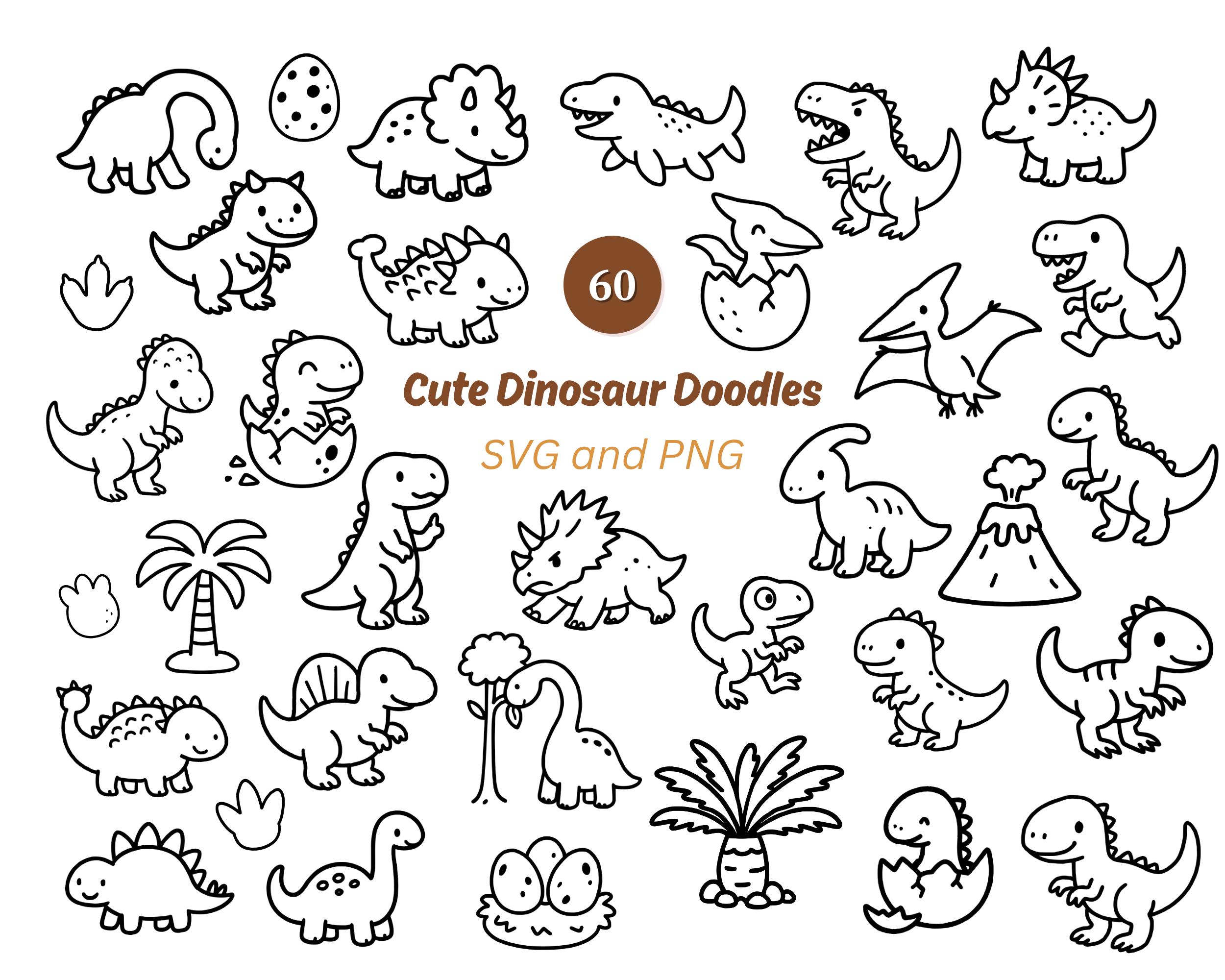 60 Dinosaur SVG Bundle | Dinosaur Doodles | Cute Dino Svg | Cute ...