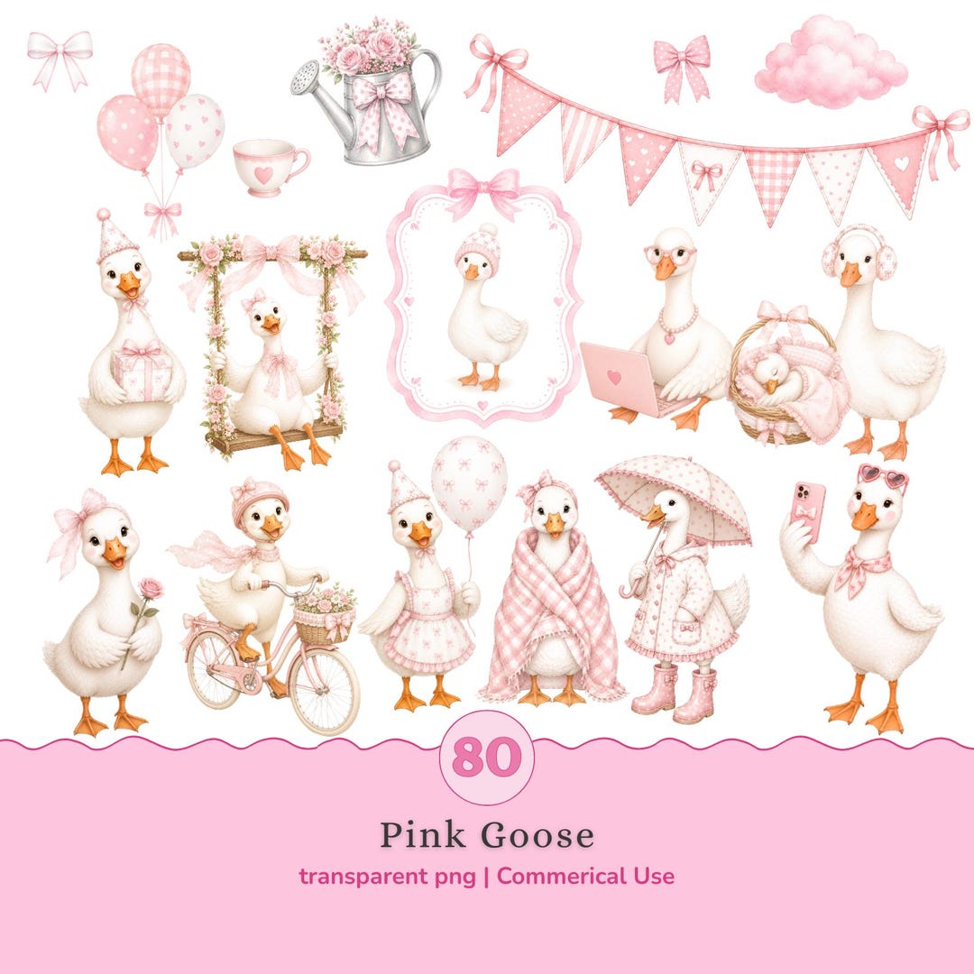 Watercolor Girly Goose Clipart, Pink Silly Goose PNG | Cute Animals ...