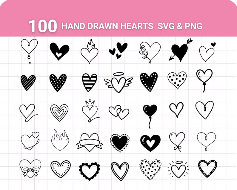 100 Heart Svg Bundle | Heart Svg | Heart PNG | Hand Drawn Heart ...