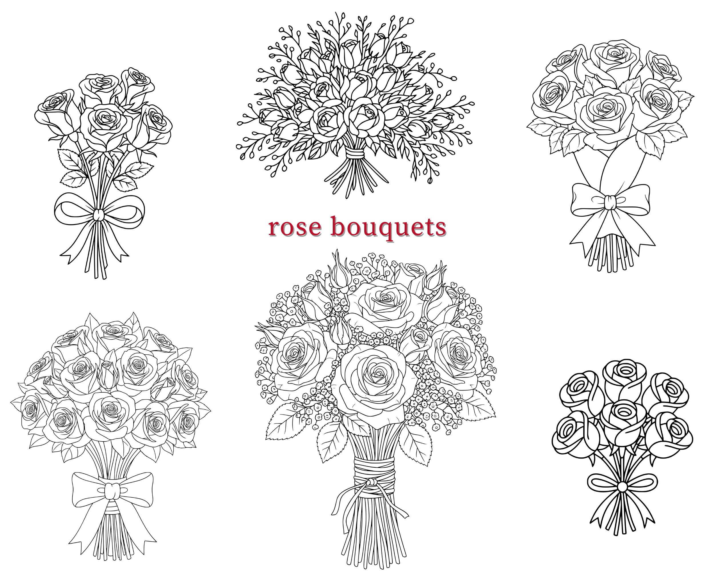 100 Rose Flower Bundle SVG PNG Clipart| Hand Drawn Roses Vectors ...