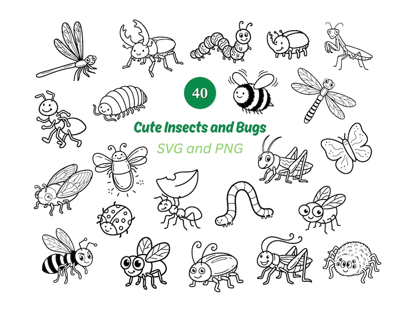 Flying Insect Dodles 40 Cute Insects and Bugs SVG PNG | Insects Clipart | Insect Doodles ...